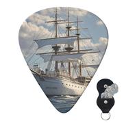 Guitar Picks 6 Pcs 3 Different Thickness Personalized Guitar Plectrums With Storage Box Vintage Nautical White Ship Guitar Picks Medium Thin Guitar Accessories (0.46mm, 0.71mm, 0.96mm)
