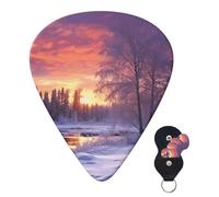 Guitar Picks 6 Pcs 3 Different Thickness Personalized Guitar Plectrums With Storage Box Winter Landscape Guitar Picks Medium Thin Guitar Accessories (0.46mm, 0.71mm, 0.96mm)