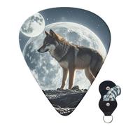 Guitar Picks 6 Pcs 3 Different Thickness Personalized Guitar Plectrums With Storage Box Wolf Under Moon Guitar Picks Medium Thin Guitar Accessories (0.46mm, 0.71mm, 0.96mm)