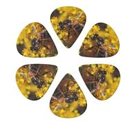Guitar Picks 6 Pcs Bee on Yellow Flower Print Guitar Plectrums for Bass Electric Acoustic Guitars Ukulele