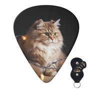 Guitar Picks 6 Pcs Guitar Plectrums with Storage Box 3 Different Thickness A cat and Christmas lights Guitar Picks Accessories Bass Pick for Electric Ukulele 2Pcs 0.46mm, 2Pcs 0.96mm, 2Pcs 0.71mm