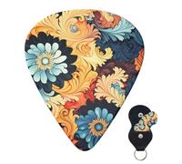 Guitar Picks 6 Pcs Guitar Plectrums with Storage Box 3 Different Thickness Abstract Floral Pattern Guitar Picks Accessories Bass Pick for Electric Ukulele 2Pcs 0.46mm, 2Pcs 0.96mm, 2Pcs 0.71mm