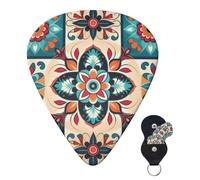 Guitar Picks 6 Pcs Guitar Plectrums with Storage Box 3 Different Thickness Arabic Indian Checked Pattern Guitar Picks Accessories Bass Pick for Electric Ukulele 2Pcs 0.46mm, 2Pcs 0.96mm, 2Pcs 0.71mm