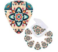Guitar Picks 6 Pcs Guitar Plectrums with Storage Box 3 Different Thickness Arabic Indian Checked Pattern Guitar Picks Accessories Bass Pick for Electric Ukulele 2Pcs 0.46mm, 2Pcs 0.96mm, 2Pcs 0.71mm