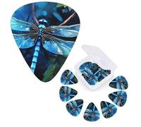 Guitar Picks 6 Pcs Guitar Plectrums with Storage Box 3 Different Thickness Art Blue Dragonfly Guitar Picks Accessories Bass Pick for Electric Ukulele 2Pcs 0.46mm, 2Pcs 0.96mm, 2Pcs 0.71mm
