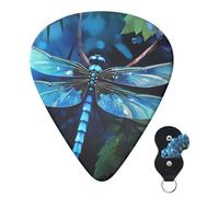 Guitar Picks 6 Pcs Guitar Plectrums with Storage Box 3 Different Thickness Art Blue Dragonfly Guitar Picks Accessories Bass Pick for Electric Ukulele 2Pcs 0.46mm, 2Pcs 0.96mm, 2Pcs 0.71mm