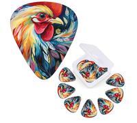 Guitar Picks 6 Pcs Guitar Plectrums with Storage Box 3 Different Thickness Art colorful Chicken Guitar Picks Accessories Bass Pick for Electric Ukulele 2Pcs 0.46mm, 2Pcs 0.96mm, 2Pcs 0.71mm