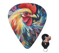 Guitar Picks 6 Pcs Guitar Plectrums with Storage Box 3 Different Thickness Art colorful Chicken Guitar Picks Accessories Bass Pick for Electric Ukulele 2Pcs 0.46mm, 2Pcs 0.96mm, 2Pcs 0.71mm