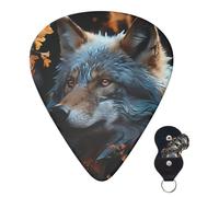 Guitar Picks 6 Pcs Guitar Plectrums with Storage Box 3 Different Thickness Autumn leaves and a wolf Guitar Picks Accessories Bass Pick for Electric Ukulele 2Pcs 0.46mm, 2Pcs 0.96mm, 2Pcs 0.71mm