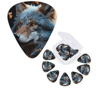 Guitar Picks 6 Pcs Guitar Plectrums with Storage Box 3 Different Thickness Autumn leaves and a wolf Guitar Picks Accessories Bass Pick for Electric Ukulele 2Pcs 0.46mm, 2Pcs 0.96mm, 2Pcs 0.71mm