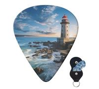Guitar Picks 6 Pcs Guitar Plectrums with Storage Box 3 Different Thickness Beach Lighthouse Guitar Picks Accessories Bass Pick for Electric Ukulele 2Pcs 0.46mm, 2Pcs 0.96mm, 2Pcs 0.71mm