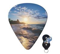 Guitar Picks 6 Pcs Guitar Plectrums with Storage Box 3 Different Thickness Beach View Guitar Picks Accessories Bass Pick for Electric Ukulele 2Pcs 0.46mm, 2Pcs 0.96mm, 2Pcs 0.71mm