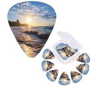 Guitar Picks 6 Pcs Guitar Plectrums with Storage Box 3 Different Thickness Beach View Guitar Picks Accessories Bass Pick for Electric Ukulele 2Pcs 0.46mm, 2Pcs 0.96mm, 2Pcs 0.71mm