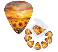 Guitar Picks 6 Pcs Guitar Plectrums with Storage Box 3 Different Thickness Beautiful Sunflower Guitar Picks Accessories Bass Pick for Electric Ukulele 2Pcs 0.46mm, 2Pcs 0.96mm, 2Pcs 0.71mm