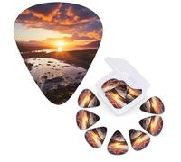 Guitar Picks 6 Pcs Guitar Plectrums with Storage Box 3 Different Thickness Beautiful Sunrise Guitar Picks Accessories Bass Pick for Electric Ukulele 2Pcs 0.46mm, 2Pcs 0.96mm, 2Pcs 0.71mm