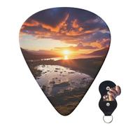 Guitar Picks 6 Pcs Guitar Plectrums with Storage Box 3 Different Thickness Beautiful Sunrise Guitar Picks Accessories Bass Pick for Electric Ukulele 2Pcs 0.46mm, 2Pcs 0.96mm, 2Pcs 0.71mm