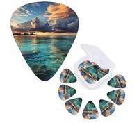 Guitar Picks 6 Pcs Guitar Plectrums with Storage Box 3 Different Thickness Beautiful view of the sea Guitar Picks Accessories Bass Pick for Electric Ukulele 2Pcs 0.46mm, 2Pcs 0.96mm, 2Pcs 0.71mm