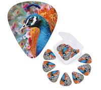 Guitar Picks 6 Pcs Guitar Plectrums with Storage Box 3 Different Thickness Bird Peacock Guitar Picks Accessories Bass Pick for Electric Ukulele 2Pcs 0.46mm, 2Pcs 0.96mm, 2Pcs 0.71mm