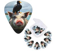 Guitar Picks 6 Pcs Guitar Plectrums with Storage Box 3 Different Thickness Bird standing on pig's head Guitar Picks Accessories Bass Pick for Electric Ukulele 2Pcs 0.46mm, 2Pcs 0.96mm, 2Pcs 0.71mm