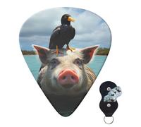 Guitar Picks 6 Pcs Guitar Plectrums with Storage Box 3 Different Thickness Bird standing on pig's head Guitar Picks Accessories Bass Pick for Electric Ukulele 2Pcs 0.46mm, 2Pcs 0.96mm, 2Pcs 0.71mm