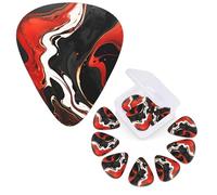Guitar Picks 6 Pcs Guitar Plectrums with Storage Box 3 Different Thickness black and red marble Guitar Picks Accessories Bass Pick for Electric Ukulele 2Pcs 0.46mm, 2Pcs 0.96mm, 2Pcs 0.71mm