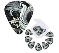 Guitar Picks 6 Pcs Guitar Plectrums with Storage Box 3 Different Thickness Black and white design pattern Guitar Picks Accessories Bass Pick for Electric Ukulele 2Pcs 0.46mm, 2Pcs 0.96mm, 2Pcs 0.71mm