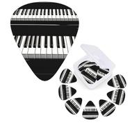 Guitar Picks 6 Pcs Guitar Plectrums with Storage Box 3 Different Thickness Black and white piano keys Guitar Picks Accessories Bass Pick for Electric Ukulele 2Pcs 0.46mm, 2Pcs 0.96mm, 2Pcs 0.71mm