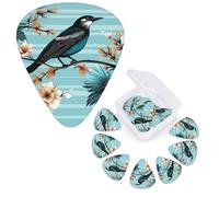 Guitar Picks 6 Pcs Guitar Plectrums with Storage Box 3 Different Thickness black bird pattern Guitar Picks Accessories Bass Pick for Electric Ukulele 2Pcs 0.46mm, 2Pcs 0.96mm, 2Pcs 0.71mm