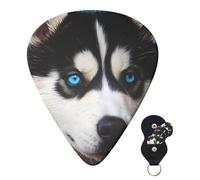 Guitar Picks 6 Pcs Guitar Plectrums with Storage Box 3 Different Thickness Blue eyed husky Guitar Picks Accessories Bass Pick for Electric Ukulele 2Pcs 0.46mm, 2Pcs 0.96mm, 2Pcs 0.71mm