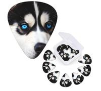 Guitar Picks 6 Pcs Guitar Plectrums with Storage Box 3 Different Thickness Blue eyed husky Guitar Picks Accessories Bass Pick for Electric Ukulele 2Pcs 0.46mm, 2Pcs 0.96mm, 2Pcs 0.71mm