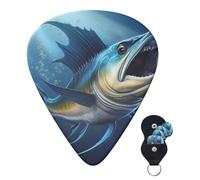 Guitar Picks 6 Pcs Guitar Plectrums with Storage Box 3 Different Thickness Blue fish Guitar Picks Accessories Bass Pick for Electric Ukulele 2Pcs 0.46mm, 2Pcs 0.96mm, 2Pcs 0.71mm