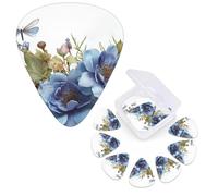 Guitar Picks 6 Pcs Guitar Plectrums with Storage Box 3 Different Thickness Blue flowers Guitar Picks Accessories Bass Pick for Electric Ukulele 2Pcs 0.46mm, 2Pcs 0.96mm, 2Pcs 0.71mm