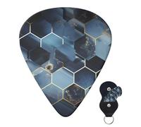 Guitar Picks 6 Pcs Guitar Plectrums with Storage Box 3 Different Thickness Blue Hexagons Guitar Picks Accessories Bass Pick for Electric Ukulele 2Pcs 0.46mm, 2Pcs 0.96mm, 2Pcs 0.71mm