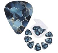 Guitar Picks 6 Pcs Guitar Plectrums with Storage Box 3 Different Thickness Blue Hexagons Guitar Picks Accessories Bass Pick for Electric Ukulele 2Pcs 0.46mm, 2Pcs 0.96mm, 2Pcs 0.71mm