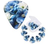 Guitar Picks 6 Pcs Guitar Plectrums with Storage Box 3 Different Thickness Blue White Flower Guitar Picks Accessories Bass Pick for Electric Ukulele 2Pcs 0.46mm, 2Pcs 0.96mm, 2Pcs 0.71mm