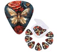 Guitar Picks 6 Pcs Guitar Plectrums with Storage Box 3 Different Thickness Butterflies and roses Guitar Picks Accessories Bass Pick for Electric Ukulele 2Pcs 0.46mm, 2Pcs 0.96mm, 2Pcs 0.71mm