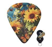 Guitar Picks 6 Pcs Guitar Plectrums with Storage Box 3 Different Thickness butterflies Sunflowers Guitar Picks Accessories Bass Pick for Electric Ukulele 2Pcs 0.46mm, 2Pcs 0.96mm, 2Pcs 0.71mm