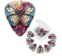 Guitar Picks 6 Pcs Guitar Plectrums with Storage Box 3 Different Thickness Butterfly Floral Guitar Picks Accessories Bass Pick for Electric Ukulele 2Pcs 0.46mm, 2Pcs 0.96mm, 2Pcs 0.71mm