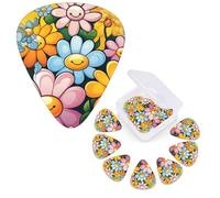 Guitar Picks 6 Pcs Guitar Plectrums with Storage Box 3 Different Thickness Cartoon cute flowers Guitar Picks Accessories Bass Pick for Electric Ukulele 2Pcs 0.46mm, 2Pcs 0.96mm, 2Pcs 0.71mm