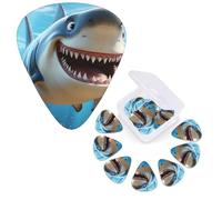Guitar Picks 6 Pcs Guitar Plectrums with Storage Box 3 Different Thickness Cartoon shark swimming Guitar Picks Accessories Bass Pick for Electric Ukulele 2Pcs 0.46mm, 2Pcs 0.96mm, 2Pcs 0.71mm