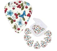 Guitar Picks 6 Pcs Guitar Plectrums with Storage Box 3 Different Thickness Cherry blue butterfly Guitar Picks Accessories Bass Pick for Electric Ukulele 2Pcs 0.46mm, 2Pcs 0.96mm, 2Pcs 0.71mm