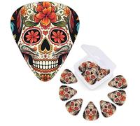 Guitar Picks 6 Pcs Guitar Plectrums with Storage Box 3 Different Thickness Colorful Sugar Skull Guitar Picks Accessories Bass Pick for Electric Ukulele 2Pcs 0.46mm, 2Pcs 0.96mm, 2Pcs 0.71mm