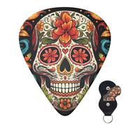 Guitar Picks 6 Pcs Guitar Plectrums with Storage Box 3 Different Thickness Colorful Sugar Skull Guitar Picks Accessories Bass Pick for Electric Ukulele 2Pcs 0.46mm, 2Pcs 0.96mm, 2Pcs 0.71mm