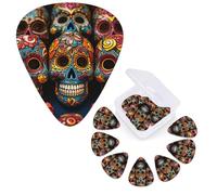 Guitar Picks 6 Pcs Guitar Plectrums with Storage Box 3 Different Thickness Colorful Sugar Skulls Guitar Picks Accessories Bass Pick for Electric Ukulele 2Pcs 0.46mm, 2Pcs 0.96mm, 2Pcs 0.71mm