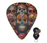 Guitar Picks 6 Pcs Guitar Plectrums with Storage Box 3 Different Thickness Colorful Sugar Skulls Guitar Picks Accessories Bass Pick for Electric Ukulele 2Pcs 0.46mm, 2Pcs 0.96mm, 2Pcs 0.71mm