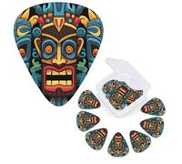 Guitar Picks 6 Pcs Guitar Plectrums with Storage Box 3 Different Thickness Colorful tiki mask pattern Guitar Picks Accessories Bass Pick for Electric Ukulele 2Pcs 0.46mm, 2Pcs 0.96mm, 2Pcs 0.71mm
