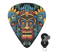 Guitar Picks 6 Pcs Guitar Plectrums with Storage Box 3 Different Thickness Colorful tiki mask pattern Guitar Picks Accessories Bass Pick for Electric Ukulele 2Pcs 0.46mm, 2Pcs 0.96mm, 2Pcs 0.71mm