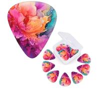 Guitar Picks 6 Pcs Guitar Plectrums with Storage Box 3 Different Thickness Colorful Watercolor Painting Guitar Picks Accessories Bass Pick for Electric Ukulele 2Pcs 0.46mm, 2Pcs 0.96mm, 2Pcs 0.71mm