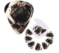 Guitar Picks 6 Pcs Guitar Plectrums with Storage Box 3 Different Thickness Cool Pug Dog Guitar Picks Accessories Bass Pick for Electric Ukulele 2Pcs 0.46mm, 2Pcs 0.96mm, 2Pcs 0.71mm