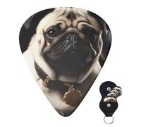 Guitar Picks 6 Pcs Guitar Plectrums with Storage Box 3 Different Thickness Cool Pug Dog Guitar Picks Accessories Bass Pick for Electric Ukulele 2Pcs 0.46mm, 2Pcs 0.96mm, 2Pcs 0.71mm